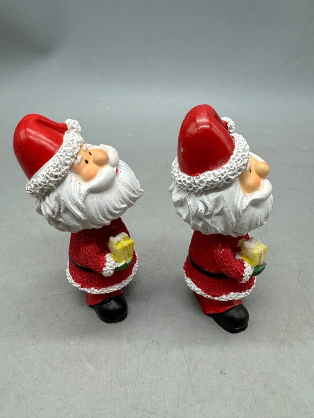Ceramic Santa Bobble Head Figurines Set Of 2 Red & White Christmas Decor READ